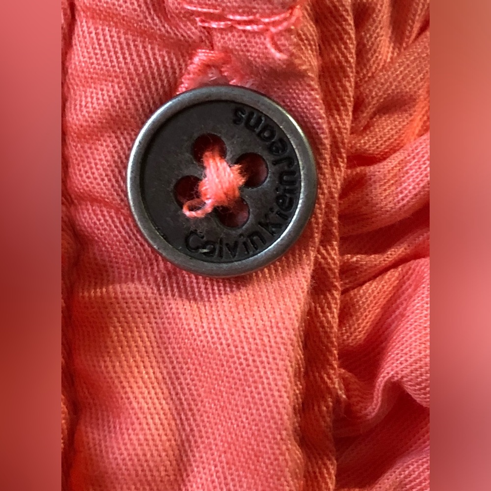 Girls 4T Coral Salmon Calvin Klein Jeans Button Ruffle Cotton Summer Dress - Picture 5 of 7
